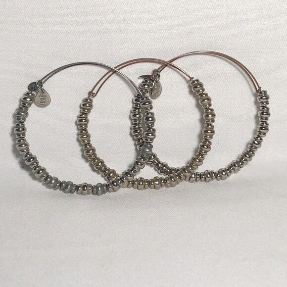 Alex and Ani Nile Russian Silver Expandable Bracelet Set of 3 - Picture 1 of 6